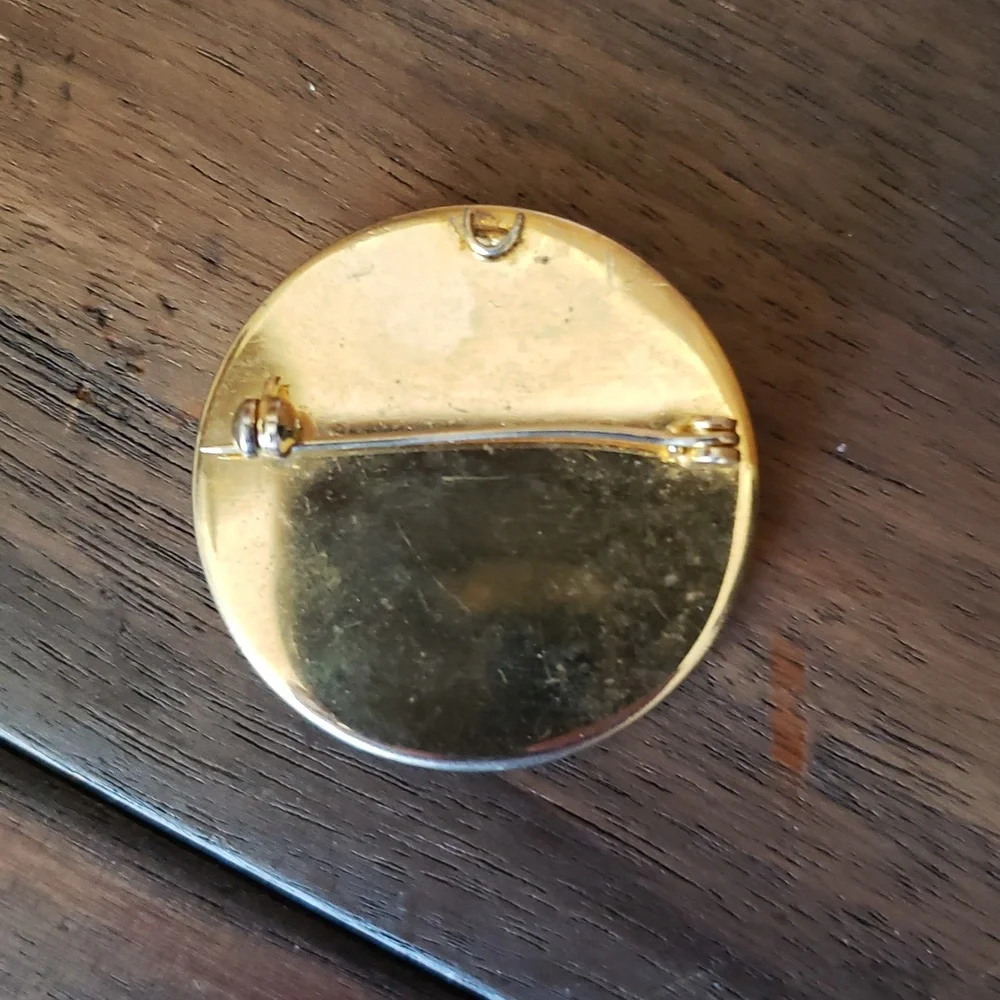 Vintage Damascene Amita Black and Gold Inlay Brooch Pin Pendant